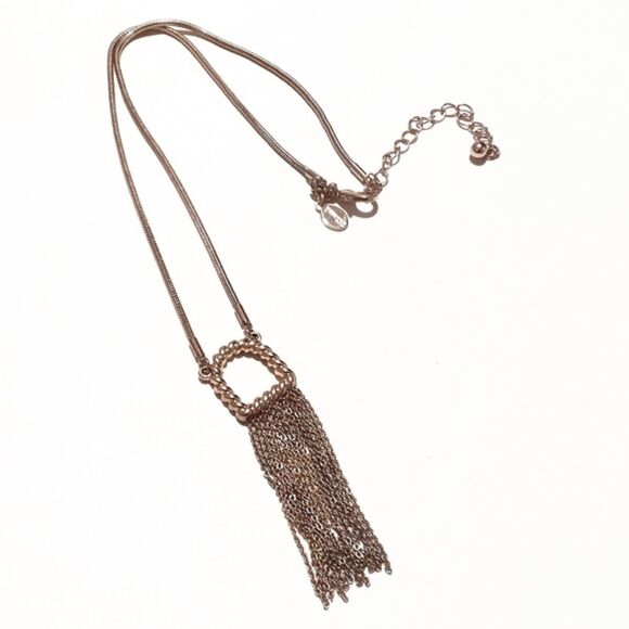 Express Signed Gold Tone Fringed Pendant Necklace - Picture 5 of 6